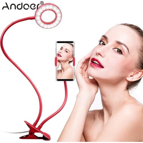 Andoer Selfie Ring Light w/ Clamp Cell Phone Holder for Live Stream Video Chat Flexible Long Arm Lazy Bracket for Samsung iPhone