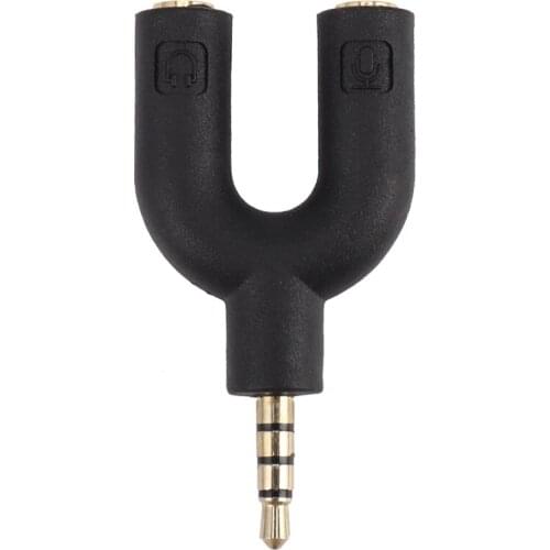 Headset Adapter Kit U Shape 3.5mm Y Splitter for Audio Headphone and MIC black