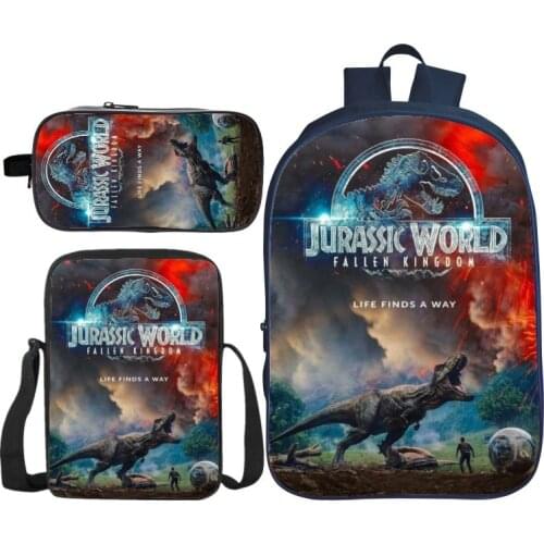 3 PCS Kids Jurassic World School Bag Children Bookbag Teenagers 16 inch Dinosaurs Schoolbag Teenagers New Backpack