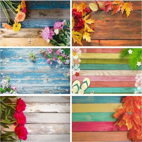 Colorful Spring Flowers Wooden Board Hardwood Pet Doll Baby Newborn Portrait Photo Backdrop Photography Background Photocall