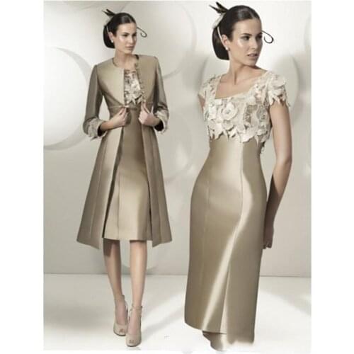 Hot Sale Mothers Dresses Elegant Sheath Lace Satin Mother Of The Bride Dress Knee-Length Prom party Dress With Jacket Wedding Gu