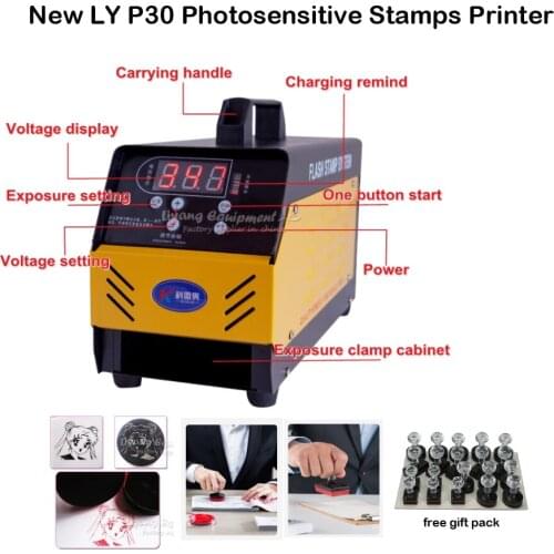 New LY P30 automatic digital photosensitive seal machine PSM stamp maker flash stamp system seal machine with free gift pack