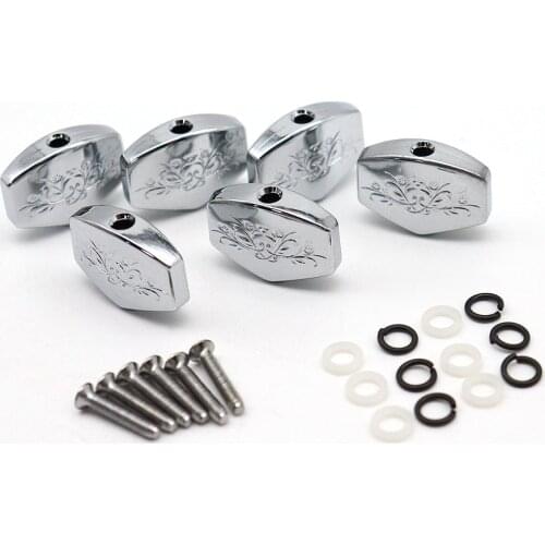 6pcs Guitar Tuners Machine Head Buttons Metal Carved Square button for Folk Electric Guitar