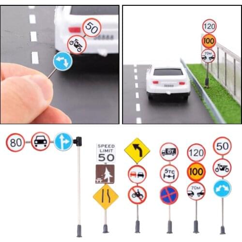 Pack of 6 1/87 Mini Traffic Signs DIY Micro Landscape Road Signs Train Highway Scenes Decorative Accessories