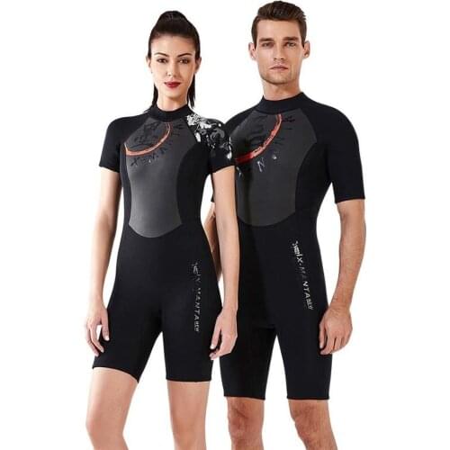 1.5mm Neoprene One Piece Wetsuit Black Short Sleeve Diving Suits Back Zipper for Water Sports for Men Women Kayaking Surfing