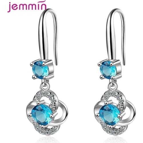 New Temperament 925 Sterling Silver Drop Earrings Blossoming Flower CZ Crystal Long Dangle Ear Drop Jewelry Girlfriend Gift