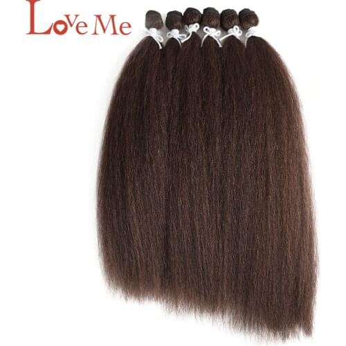 LOVE ME Synthetic Hair Extensions Yaki Straight Hair Bundles 6Pcs/Pack 26 Inch Ombre Brown Hair Weave Bundles Heat Resistant