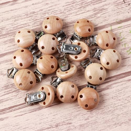 TYRY.HU 10pc Wooden Pacifier Holder Clip Pacifier Solid Color Infant Dummy Clips Accessories For DIY Baby Pacifier Chains