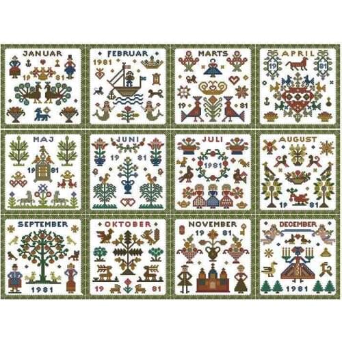 Top Customized Embroidery Lovely Calendar Cross Stitch Patterns Religious with 100% Cotton Floss & Free Shipping for Wall Decor
