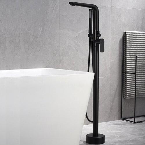 Top Quality Brass Bathroom Bathtub Faucet set Black Bathtub shower faucet Cold hot Water Floor standing Bathtub Tap Faucet