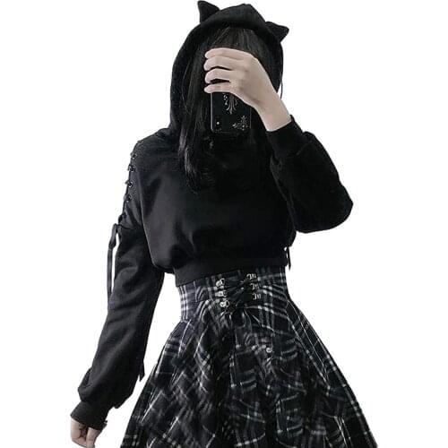 Women’s Fashion Printing Sweatshirt Casual Bandage Long Sleeve Exposed Navel Hooded shirt