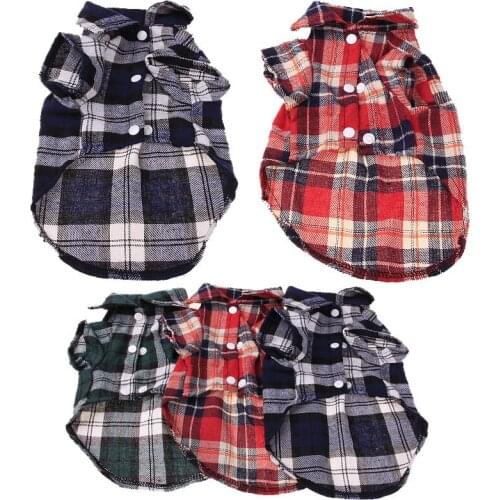 Pet Clothes Cat Dogs Plaid Shirt Pet Cute Short Sleeves Spring Summer Apparel Small Medium Dog Soft Casual Grid Clothing T-Shirt