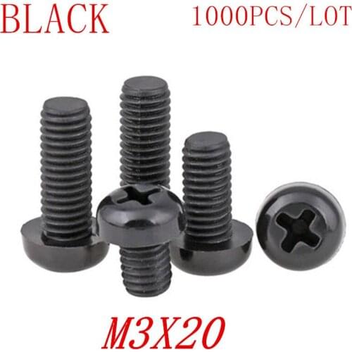 1000PCS wholesale M3*20 M3x20 black nylon plastic round pan head screw