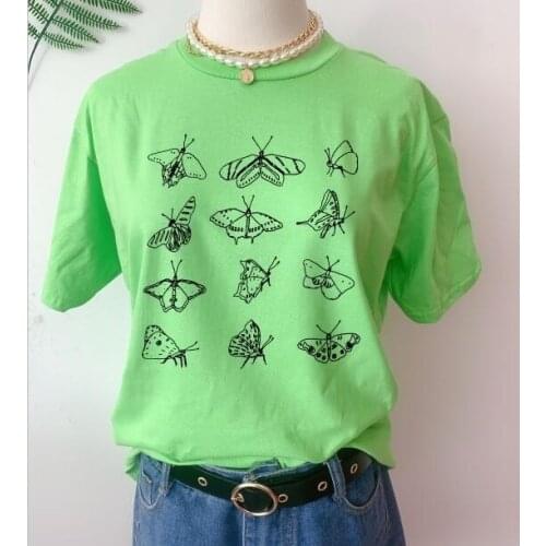 Sunfiz HJN 12pcs Butterfly Pollinators Pocket Printed Cotton T Shirt Women T Shirt Camisetas Mujer Summer Short Sleeve Tops