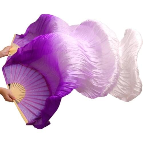 2017 New Arrivals High Quality Chinese Silk Fans 1 Pair Handmade Silk Belly Dance FansPurple+Light purple+White Colors 180*90 cm