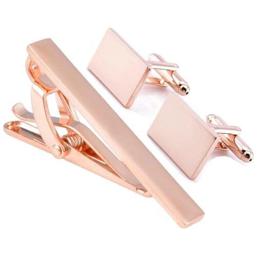 5sets/lot Rosegold/Silver Bright Plain Cufflinks Tie Clip Set Simple Business Fashion Cuff Links&Tie Pin Bar Set Mens Jewelry