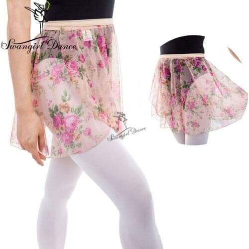 Girls Printing flowers Ballet Wrap Skirt Women Ballet Dance Skirt Adult Spandex Waist Ballet DressCF7508