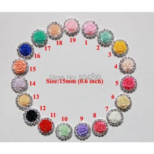 Free Shipping 15mm Wholesale 100pcs/lot 19 Colors Flatback Round Rhinestone Button For Hair Flower Wedding Invitation BYM01010-2