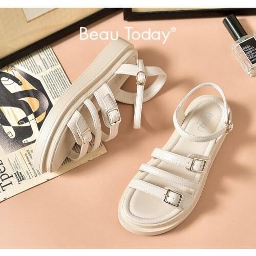 BeauToday Platform Sandals Women Synthetic Leather Metal Buckles Ankle Strap Ladies Summer Casual Shoes Thick Sole 38169