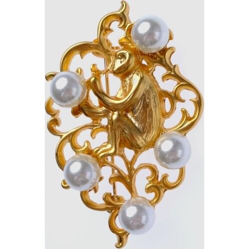 Amorita boutique Golden monkey Simulated-pearl Brooches