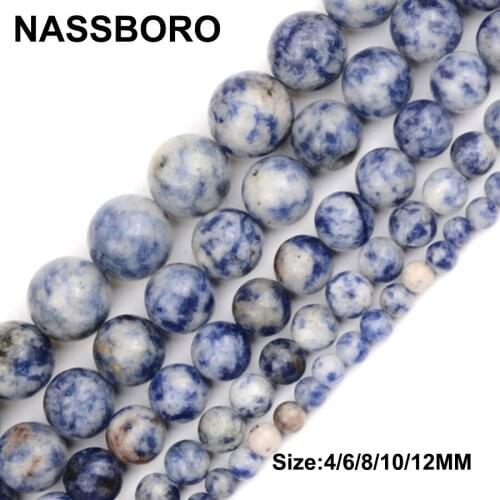 Fashion Bule Spot Natural Stone Beads Round Loose Spacer Bead Balls Diy Bracelet Jewelry Making Wholesale 6/8/10/12MM good luck