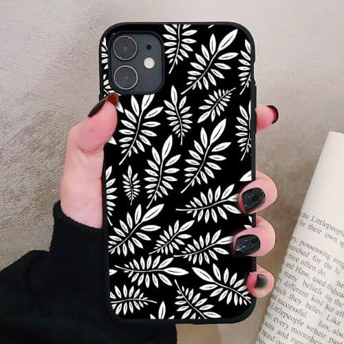 Suitable for IPhone 11/12promax 7/8plus Black and White Leaf Pattern Case for IPhone XSmax XR XS X Frosting Protective Sleeve
