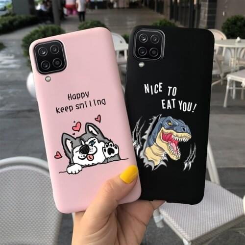 For Samsung Galaxy A12 M12 F12 Case 2021 Cute Dog Dinosaur Matte Phone Cover For Samsung A12 GalaxyA12 SM-A125F A 12 Soft Fundas
