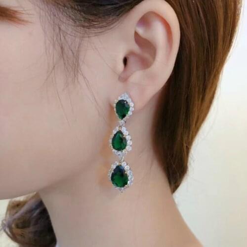 Pure 925 Silver Fashion Simulated Moissanite Emerald Stone Earrings Water Drop Geisha Dream For Women Party Jewelry