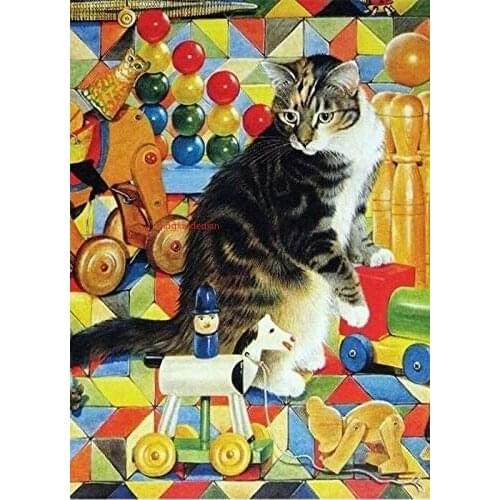 Eeypy Art Tin Sign Cute Cat Play with Wooden Toys Horse Bear by Ivory Wall Art Poster Metal Plaques