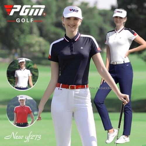 PGM Women Stitching Short Sleeve T Shirt Golf Clothing Lady Summer Sports Outdoor Training Wear Breathable Tennis Apparel Lapel
