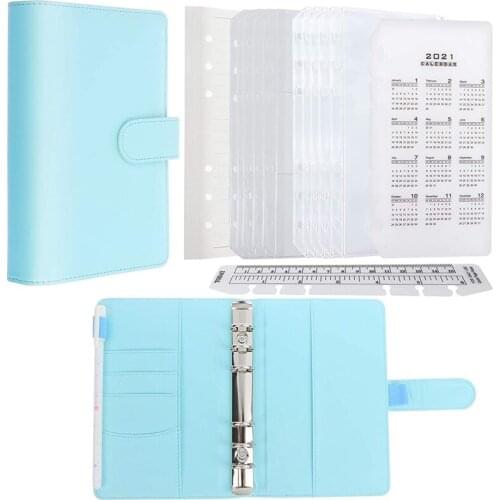 PU Leather Notebook Organizer Sets 6-Ring Binder Cover 40 Sheets A6 Filler Paper for Your Passport Tickets Cards Etc