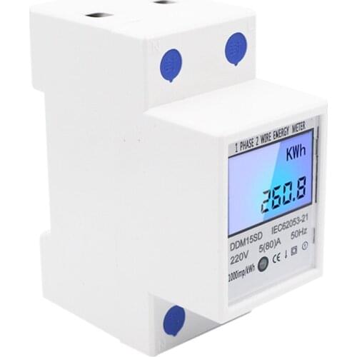 DIN-Rail Energy Meter 5-80A DDM15SD LCD Backlight Digital Display Single Phase Electronic Energy KWh Meter Promotion