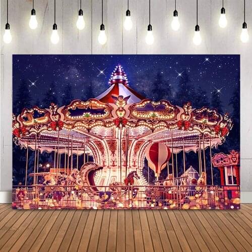 Carousel Night Backdrop for Photography Children Newborn Baby Birthday Baby Shower Party Decoration Dessert Table Banner Props