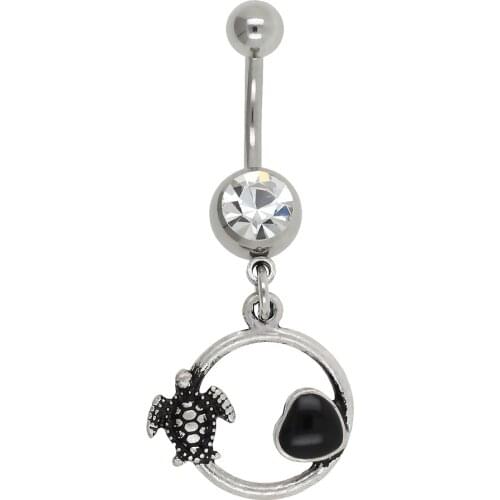 JHJT 1Pcs Crystal Turtle Dangle Body Piercing Navel Belly Button Ring Bar Sexy Jewelry New FashionWomen Dance Ring