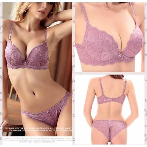Sexy Lace Lingerie Set Embroidery Deep V Bra And Panty Set Women Push-up Underwear A B C Cup Hot sale girls intimate 7 colors