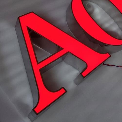 Red frontlit led channel letter alphabet wall-mounted PMMA face
