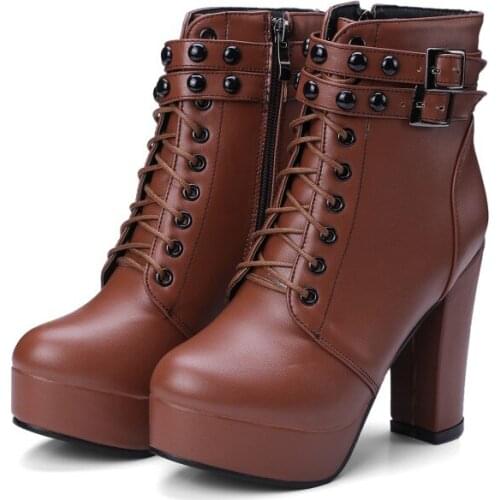 Big Size Fashion Trend British Shoe High heel Thick sole Coarse heel Tie Locomotive Boots