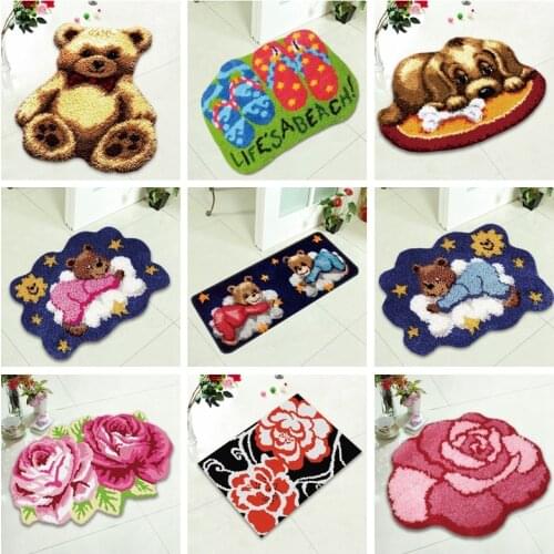 Cartoon Bear Carpet Embroidery Flower Latch Hook Rug Kits With Thread Crochet Needlework Knitting Carpets for Modern Living Room