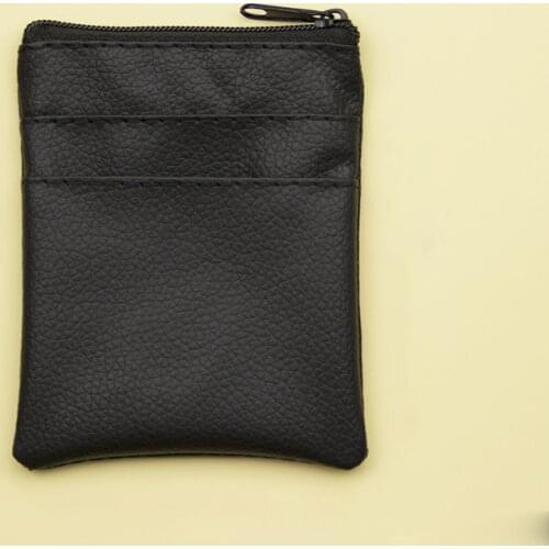 1PC Men Men Black Coin Key Wallet Solid Color PU Leather Zipper Coin Money Card Holder Multi-function Change Storage Bags Purse