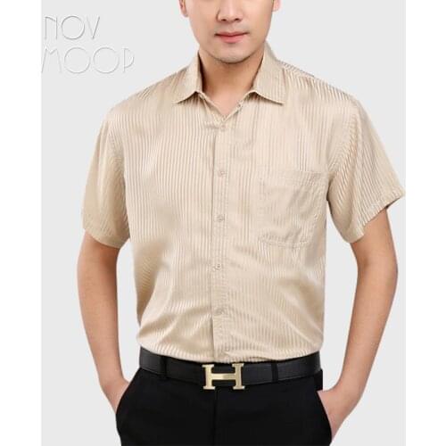 Novmoop 100% natural silk striped mens shirt holiday beach wear daily casual spring summer Chemise en soie pour homme LT3546