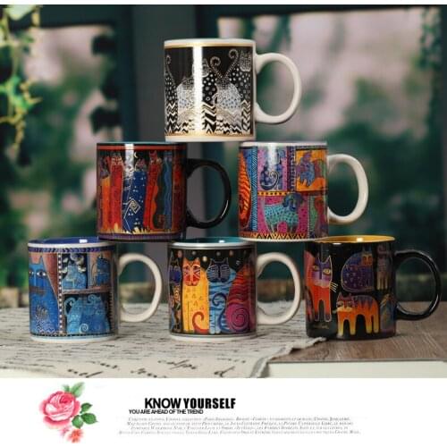 New Creative gifts personalized abstract decorative painting art ceramic cartoon cat animal coffee tea milk mug cup sublimation