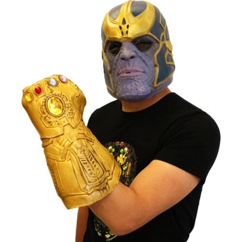 New Infinity Gauntlet War Cosplay Superhero LED Light Up Latex Gloves Halloween Party Helmet Mask Prop