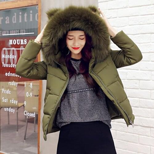 Female Coat Big Fur Collar Warm Hooded Autumn Winter Jacket Women Womens Cotton Padded Short Coat Casaco Feminino