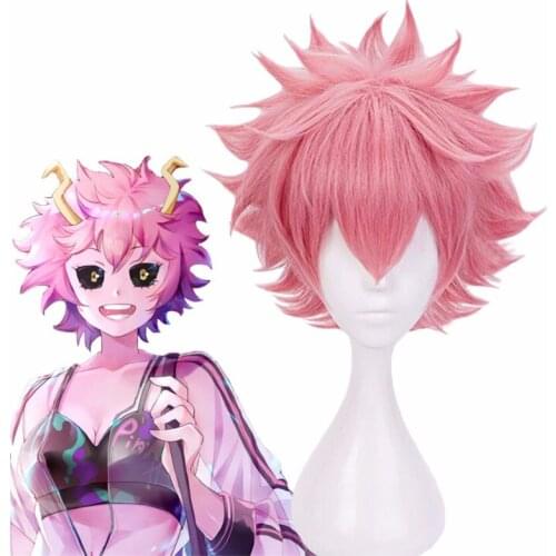 Anime My Hero Academia Cosplay Boku No Hiro Ashido Mina Pink Short Wig Halloween Party Costume Accessories Headwear Unisex Wigs