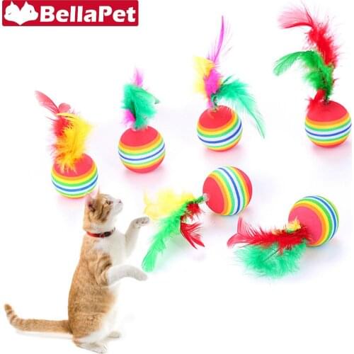 Feather Cat Toy Ball Interactive Toys for Cats Kitten Toy Pet Product Rainbow Cat Toys Cat Accessories
