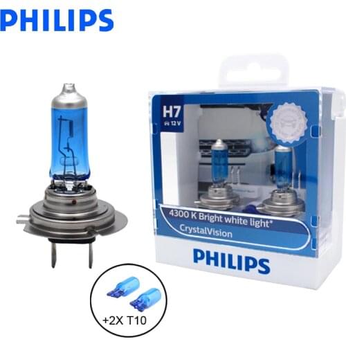 Philips H7 12V 55W Crystal Vision 4300K Bright White Light Halogen Lamps Car Headlight Stylish Look UV Resistant 12972CVSM, Pair