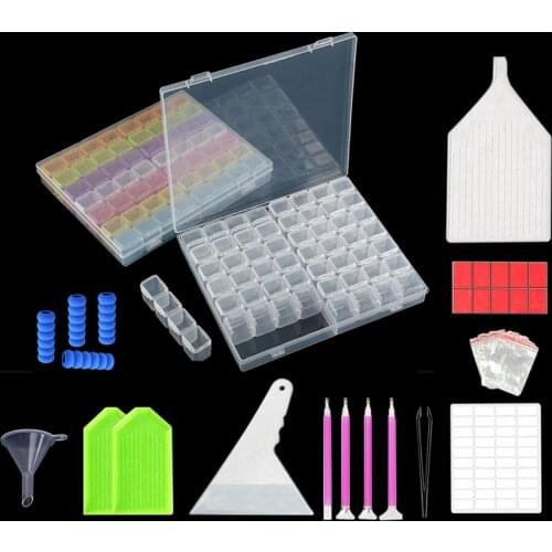 56 Cells Plastic Storage Box Diamond Painting Tools Set 28 Organizer Inlay Tool Kits for Diamond Painting Embroidery Accessories