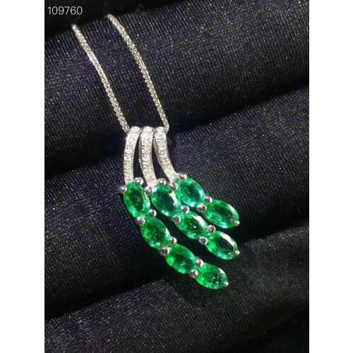 Natural green emerald gem pendant S925 silver Natural gemstone Pendant Necklace trendy Fan Tassels women party gift fine jewelry