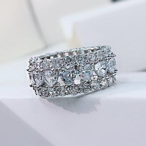 Luxury Hollow Crystal Zircon Ring Fashion Big Heart Engagement 925 Sterling Silver Rings For Women Wedding Party Jewelry Gift