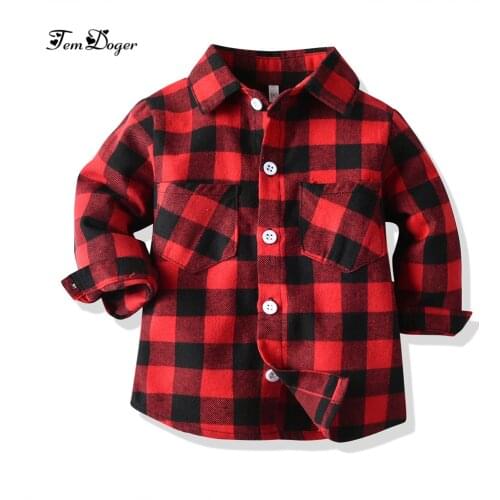 Tem doger baby boy girl shirt 2018 spring infant boys shirts toddler girls high quality plaid shirts newborn tops bebes blouse